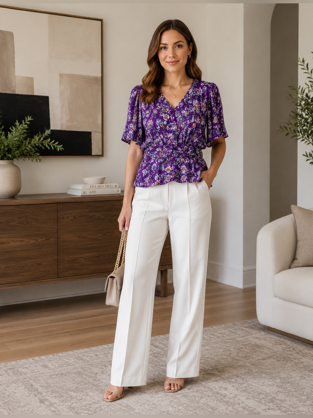 LOFT Purple Floral Blouse